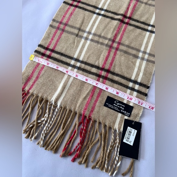 CEJON‎ Scarf Tan Plaid Fringe Soft Made in Italy 11" x 65" - Picture 1 of 5